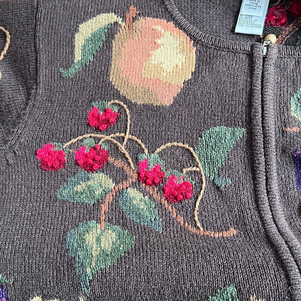 Vintage Novelty Knit Fruit Cardigan Sweater Silk Cotton Whimsical Cottagecore - Picture 12 of 14